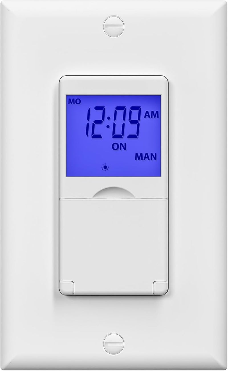 BN-LINK 7 Day Programmable in-Wall Timer Switch for Lights, Digital Light Switch Timer Indoor, Single Pole and 3 Way (Compatible with SPDT) Both Use, Neutral Wire Required, Blue Backlight, ETL Listed - Image 1